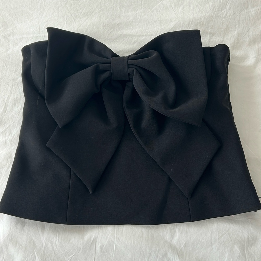 NBD Black Strapless Bow Tie Top NWOT